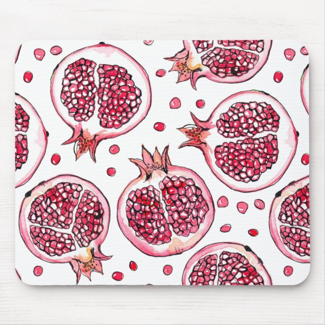 Tapis De Souris Aquarelle de grenade et motif d'encre (Devant)