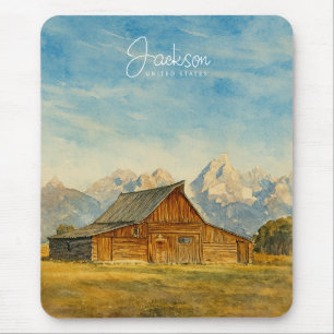 Tapis De Souris Aquarelle de Jackson Hole Art de voyage Grand Te