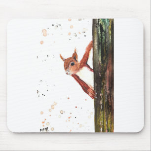Tapis De Souris Aquarelle de l'écureuil rouge animal mignon