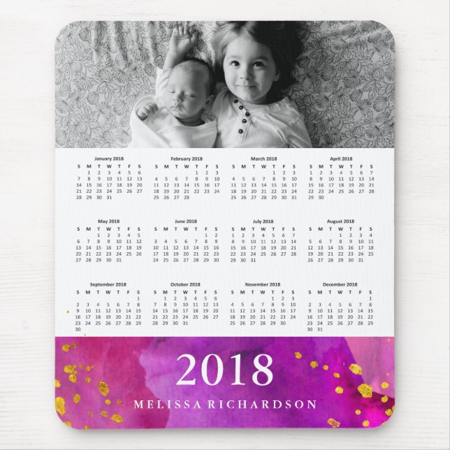 Tapis De Souris Aquarelle de Magneta et photo du calendrier | de (Devant)