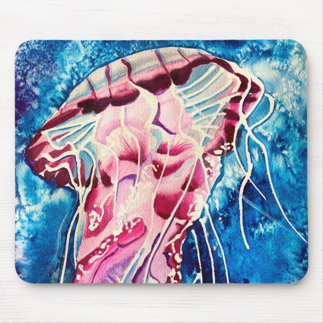 Tapis De Souris Aquarelle de méduse art océanique (Devant)