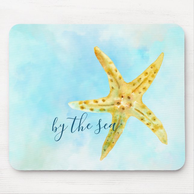 Tapis De Souris Aquarelle de poisson jaune côtier Aqua (Devant)