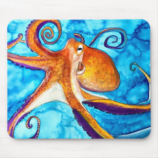Tapis De Souris Aquarelle de poulpe sous l'art marin (Devant)