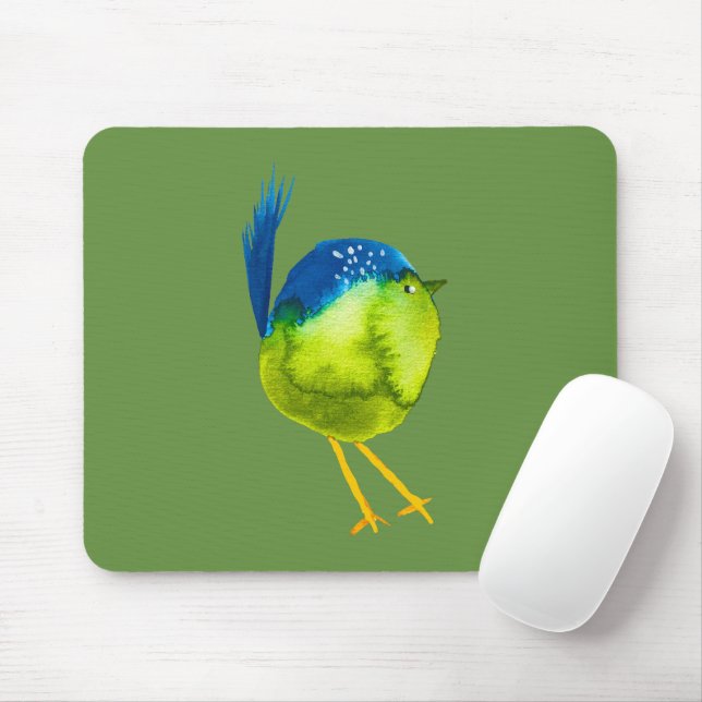 Tapis De Souris Aquarelle d'oiseau vert mou (Avec souris)