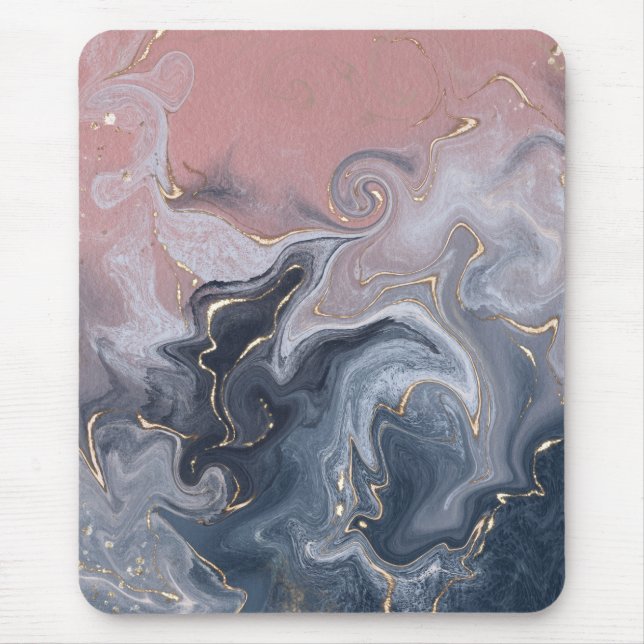 Tapis De Souris Aquarelle en marbre rose gris-noir (Devant)