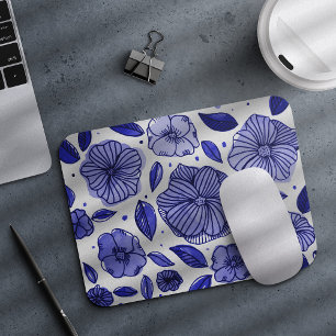 Tapis De Souris Aquarelle et fleurs d'encre - palette bleue