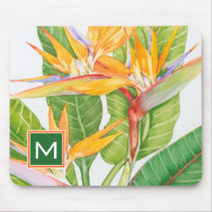 Tapis De Souris Aquarelle exotique de fleurs du monogramme  