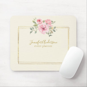 Tapis De Souris Aquarelle Fleur Sauvage Luxuriante Floral Rose Blu
