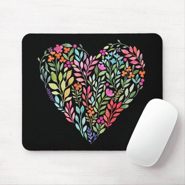 Tapis De Souris Aquarelle Floral Heart (Avec souris)