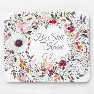 Tapis De Souris Aquarelle Floral Jolie Écriture Mongramme