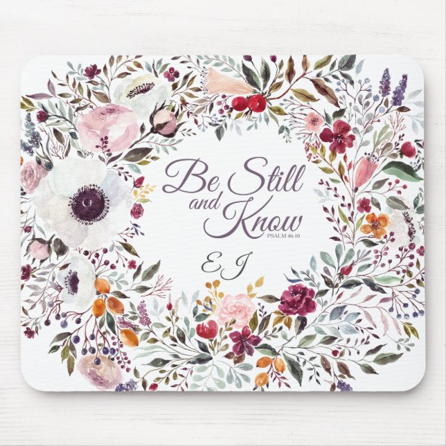 Tapis De Souris Aquarelle Floral Jolie Écriture Mongramme (Devant)