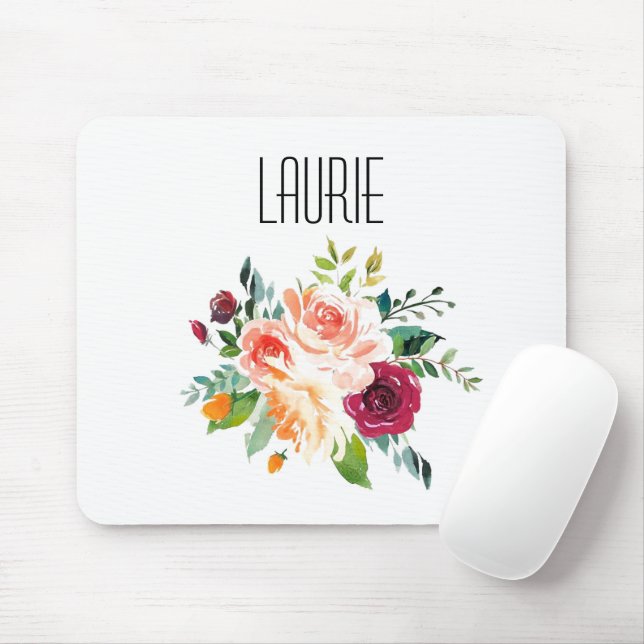 Tapis De Souris Aquarelle Floral Nom moderne Pad Souris (Avec souris)