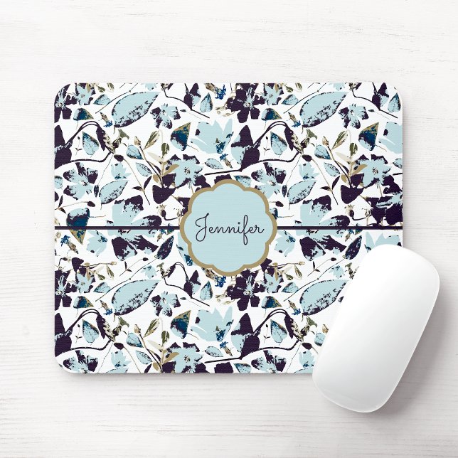Tapis De Souris Aquarelle florale claire Clematis Nom (Light Blue Floral Watercolor Clematis Name Mouse Pad from Studio Posies.)