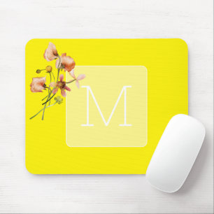 Tapis De Souris Aquarelle florale jaune néon tendance initiale