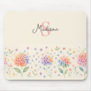 Tapis De Souris Aquarelle Florale Monogramme — Fleurs pastel