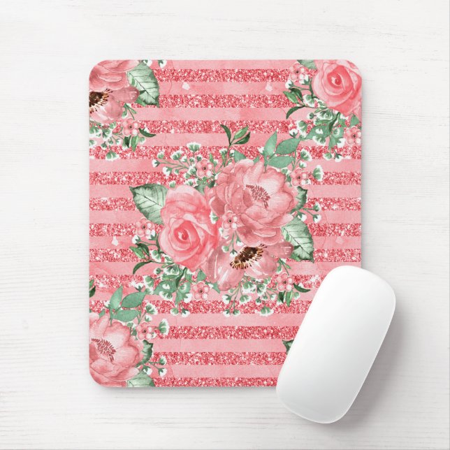 Tapis De Souris Aquarelle Florale rose Roses et Parties scintillan (Avec souris)
