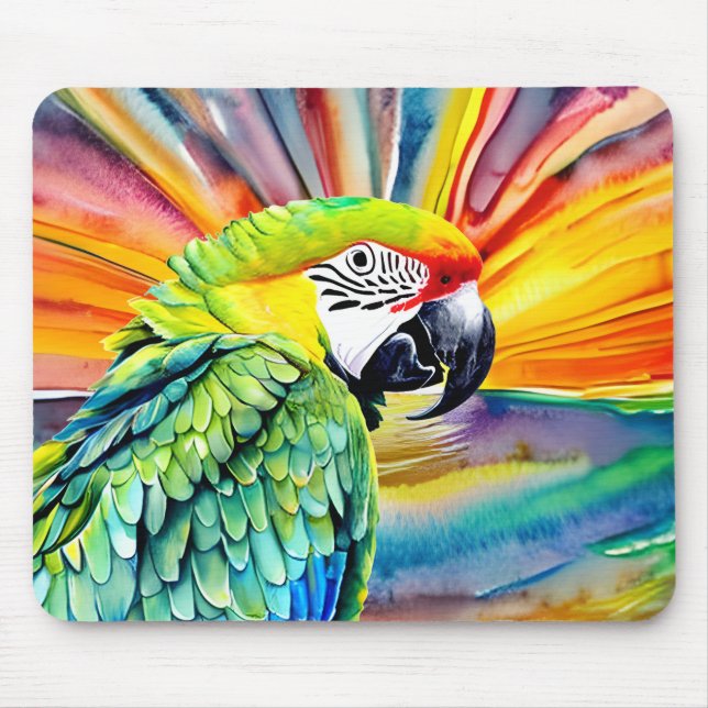 Tapis De Souris Aquarelle générée par l'IA mignonne Style perroque (Devant)