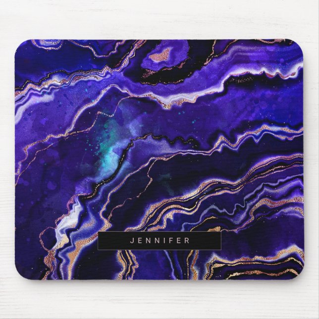Tapis De Souris Aquarelle Géode Bleu profond Purple Rose Gold Agat (Devant)