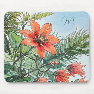 Tapis De Souris Aquarelle illustrée Botanique Orange Floral