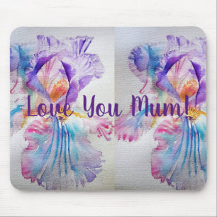 Tapis De Souris Aquarelle Iris Fleur Love Mum Mouse Mat Purple
