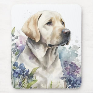 Tapis De Souris Aquarelle Labrador Retriever doré et fleurs