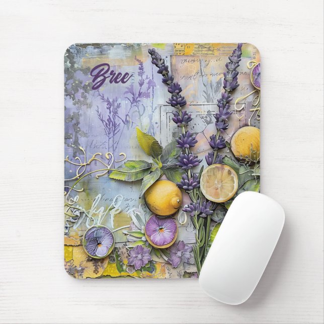 Tapis De Souris Aquarelle Lavande et Citrons (Avec souris)