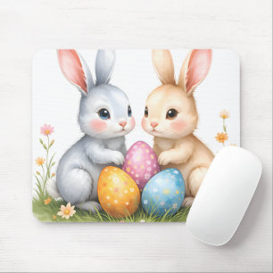 Tapis De Souris Aquarelle mignonne lapins de Pâques heureux Pâques