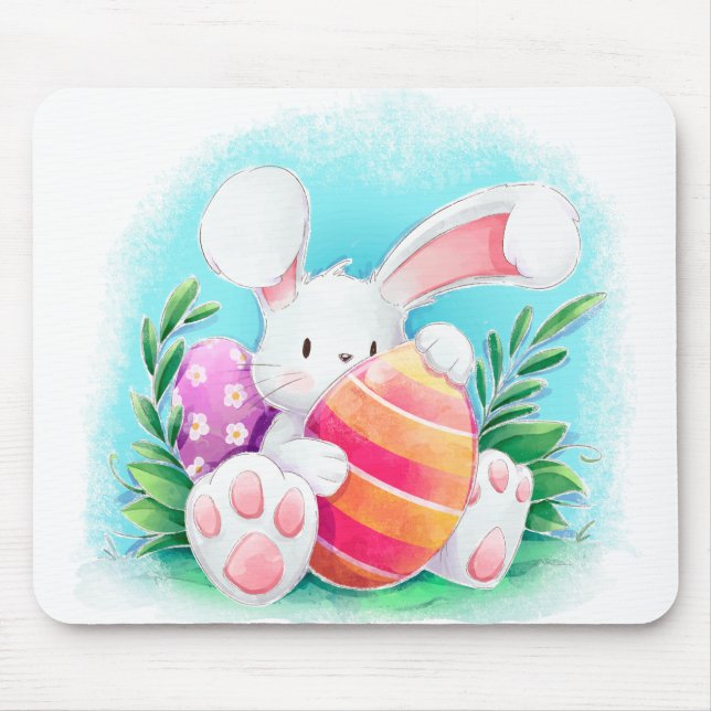 Tapis De Souris Aquarelle mignonne | Mousepad de lapin de Pâques (Devant)