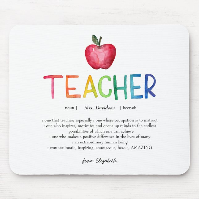 Tapis De Souris Aquarelle moderne Rainbow Teacher Merci (Devant)