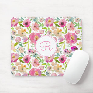 Tapis De Souris Aquarelle monographique Floral Boho Pastel