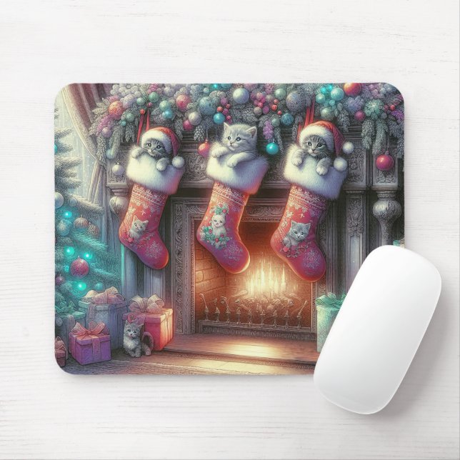 Tapis De Souris Aquarelle Noël Stocker Avec Chatons (Avec souris)