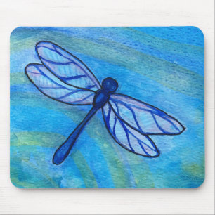 Tapis De Souris Aquarelle paisible de la libellule bleue
