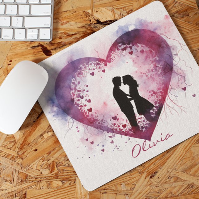 Tapis De Souris Aquarelle personnalisée Couple de Saint Valentin e (Créateur téléchargé)