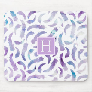 Tapis De Souris Aquarelle Plumes Motif et Monogramme