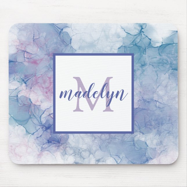 Tapis De Souris Aquarelle rose bleu moderne pour fille Nom (Devant)