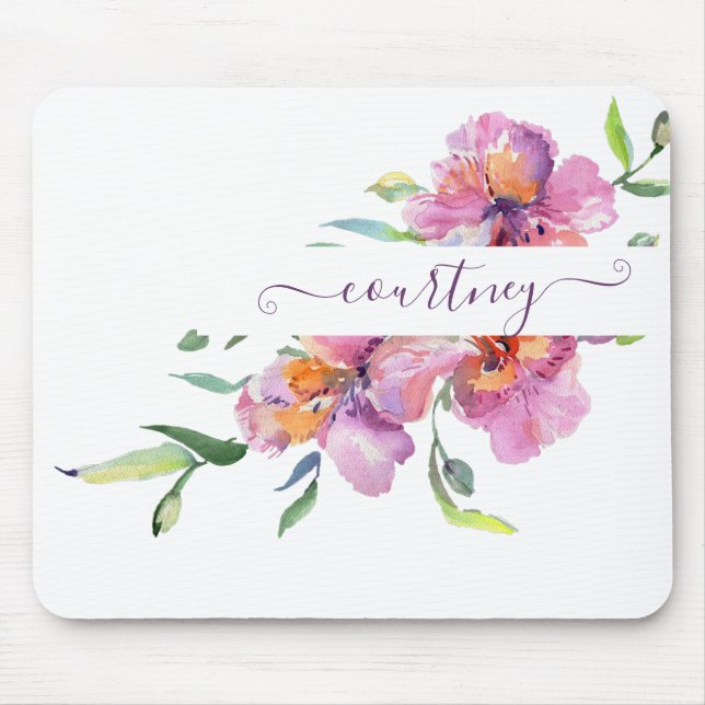Tapis De Souris Aquarelle rose floral personnalisé (Devant)