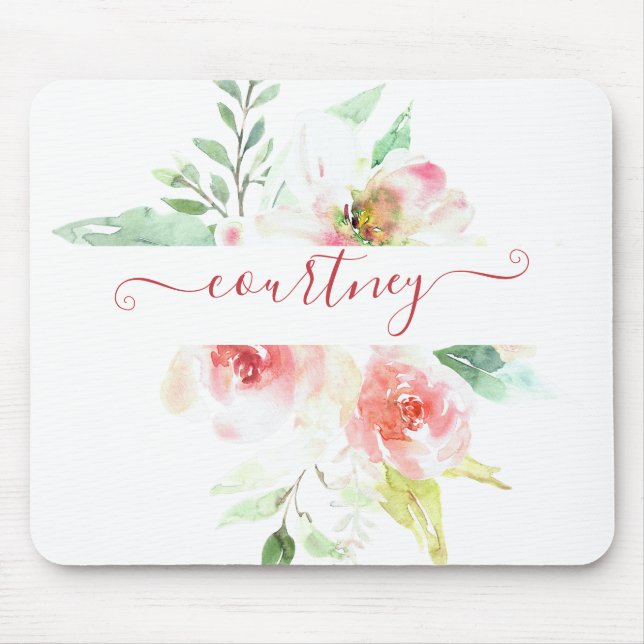 Tapis De Souris Aquarelle rose floral personnalisé (Devant)