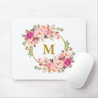 Aquarelle rose Floral Wreath Or Monogramme