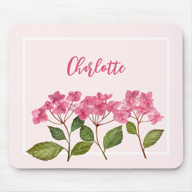 Tapis De Souris Aquarelle rose Hydrangée Lacecaps Peinture aux fle (Devant)