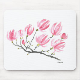 Tapis De Souris Aquarelle rose Magnolia Nature Botanique Floral