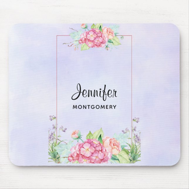 Tapis De Souris Aquarelle rose moderne Cadre Floral (Devant)