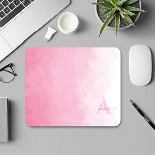 Tapis De Souris Aquarelle rose Ombre feminine Monogramme