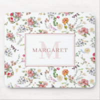 Aquarelle Rose rose Floral Monogramme