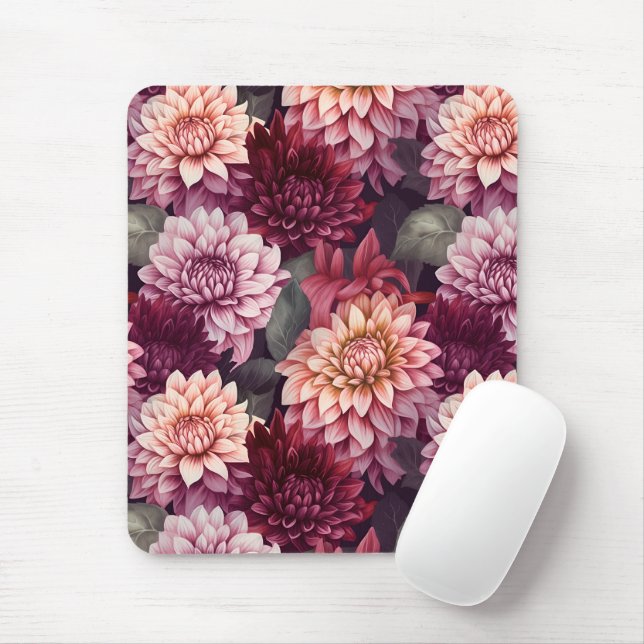 Tapis De Souris Aquarelle Rouge rose Dahlia Motif Design (Avec souris)