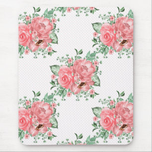Tapis De Souris Aquarelle Shabby Chic Roses roses et pois roses