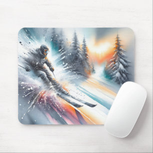 Tapis De Souris Aquarelle Ski de neige