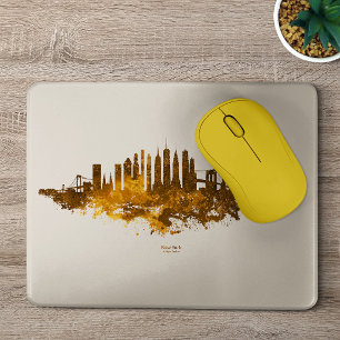 Tapis De Souris Aquarelle Skyline de New York en orange