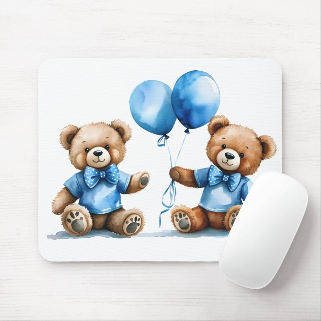 Tapis De Souris Aquarelle Teddy Bear Twin Boys (Avec souris)