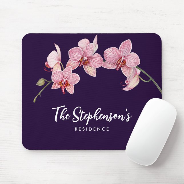 Tapis De Souris Aquarelle teinte rose Orchidées Peinture (Avec souris)