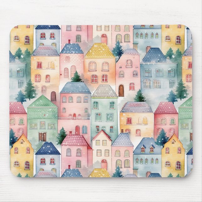 Tapis De Souris Aquarelle transparente motif avec maisons (Devant)